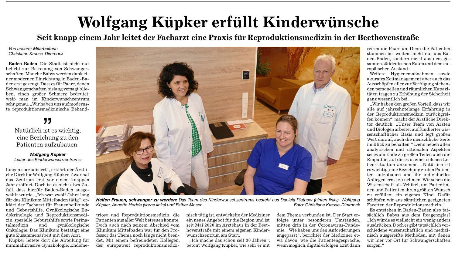 IVF Baden-Baden in den Badischen Neuen Nachrichten